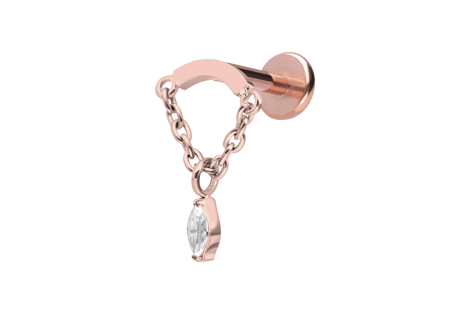 Titan Labret Piercing mit Push Fit BOGEN + KETTE + KRISTALLTROPFEN